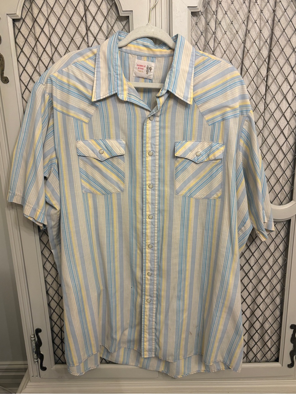Vintage Saddle King Western Shirt Mens XL 2XL Tall Pearl Snap Striped 70s 80s